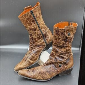 Stephane Gontard Distressed Leather Western Boots • French Designer • EU 40